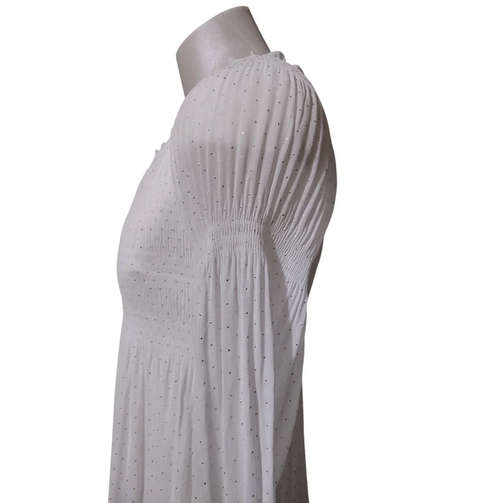 Valerie Stevens Shirt Women's Size Medium Long Sleeve Lined Holiday Glitz  White
